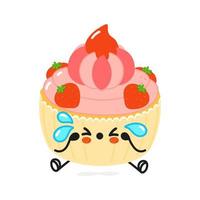 Cute sad cake character. Vector hand drawn cartoon kawaii character illustration icon. Isolated on white background. Sad cake character concept