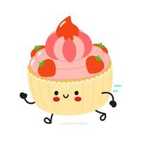 Cute funny running cake. Vector hand drawn cartoon kawaii character illustration icon. Isolated on white background. Run cupcake concept