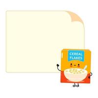 Cute funny cereal flakes character with speech bubble. Vector hand drawn cartoon kawaii character illustration icon. Isolated on white background. Cereal flakes character concept