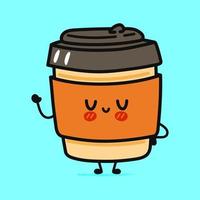 Cute funny coffee character. Vector hand drawn cartoon kawaii character illustration icon. Isolated on blue background. Coffee character concept