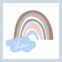 A boho style rainbow with decorative elements. Hand drawn lettering. Minimalist abstract Scandinavian design in pastel colors vector