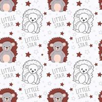 Seamless pattern with animals. Cute hedgehog with stars vector