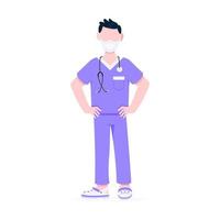 Surgeon doctor standing with stethoscope and face mask flat style design vector illustration.