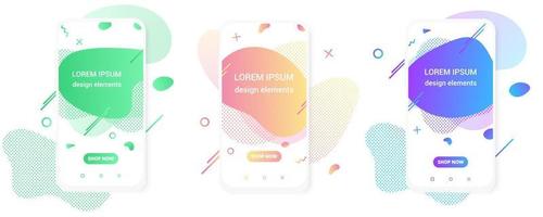 Modern vertical mobile liquid abstract shape gradient memphis style design fluid vector colorful illustration banner simple graphics for app, presentation, sale, brochure isolated on white background.