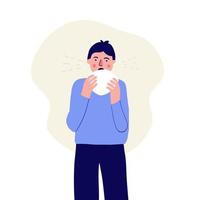 A man with the first signs of illness. Symptoms of a viral or cold illness. vector