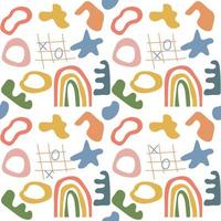 Seamless abstract pattern of simple organic shapes and lines. Natural botanical elements, flowers, rainbows. vector