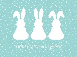 Bunny design element with snow seamless pattern background. Illustration for postcard, poster, sticker, pattern. New Year bunny, rabbits, hare. Cute animal silhouette, vector design element.