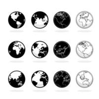 conjunto de iconos de globo terráqueo en blanco y negro vector