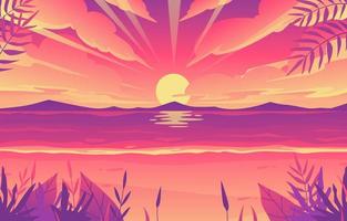 paisaje de playa al atardecer vector