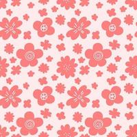 Seamless pattern with red flowers on a light red background. Bright floral print. Texture for fashionable fabric, wrapping paper. vector