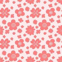 Seamless pattern with red flowers on a light red background. Bright floral print. Texture for fashionable fabric, wrapping paper. vector