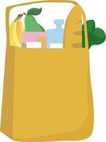 Products from the supermarket in a paper bag. Packaging made of natural materials. Make our planet cleaner and healthier. vector