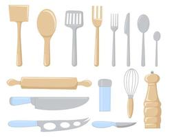 set of kitchen tools for cooking and eating vector