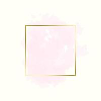 Abstract pink water color brush with rectangle geometric frame gold color, beauty and fashion background concept