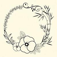 marco floral circular con adorno floral de bambú de hojas de flores, diseño de elementos, coronas decorativas para el diseño, plantilla de logotipo, ilustración vectorial.
