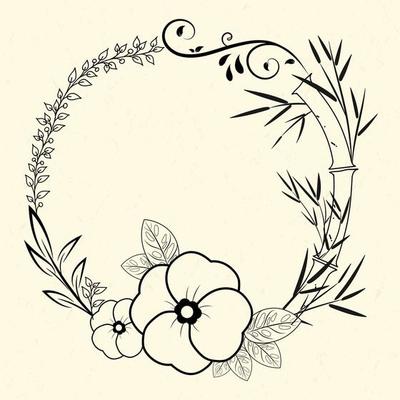 Circle floral frame with flower leaf bamboo floral ornament, Element design, Decorative  Wreaths for design, logo template, Vector illustration.