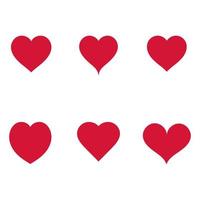 conjunto de diseño de corazones rojos, icono plano, corazón romántico para el día de San Valentín, ilustración vectorial