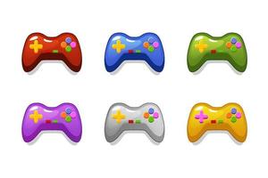 Set multi-colored isolated joysticks for computer games. Vector illustration colored icons of game consoles.