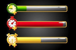 Time bar bonus, clock line icons for game. Vector illustration set isolated game watches for gui.