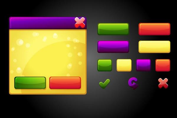 Vector cartoon set game ui buttons, game assets