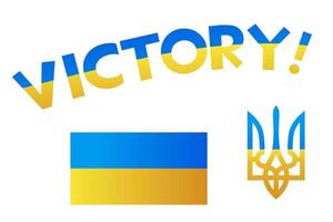 Symbols of the victory of Ukraine, the flag and the trident. Flat yellow and blue symbol heraldry