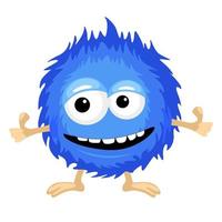 Vector fluffy blue monster. Funny character illustration