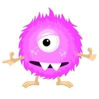 Vector fluffy pink monster. Funny character illustration