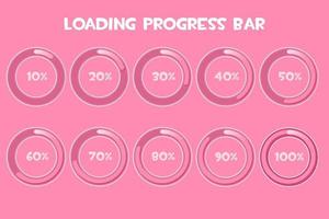 la barra de progreso de carga es rosa. conjunto de carga circular o porcentaje de progreso. elementos de diseño de infografías.