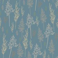 Seamless pattern of different types of field grasses and branches. Plant ornament from elements line art. vector