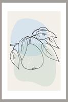 Pears on a branch with leaves. Template with abstract composition, linear fruit art vector