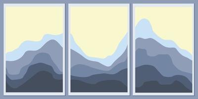 A set of minimalistic monochrome landscapes. Abstract mountains for a stylish background. Poster in fashionable colors vector