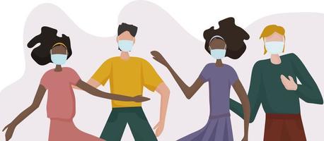 people in medical masks. Despite the danger of getting infected with the virus, people live ordinary lives, they have fun, dance and celebrate. But they always think about their protection