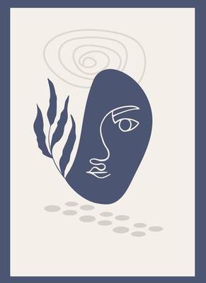 Abstract modern face with a botanical natural element. Minimalism and simple forms. Women's portrait in a single line style