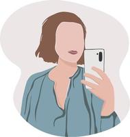 portrait of an abstract girl in a modern minimalist style. Woman woman taking selfie photo with smartphone vector