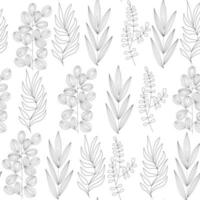 Seamless pattern of different types of field grasses and branches. Plant ornament from elements line art. vector