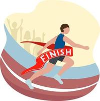 A fast runner crosses the finish line. Winner of a running competition. Athletics. Motivational banner, web page vector