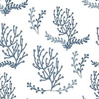 Seamless pattern of abstract botanical elements. Field grass, leaves and branches. Minimalistic natural composition. vector