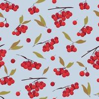 Seamless pattern with botanical elements. Various bunches of mountain ash with leaves. Ripe red berries vector