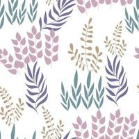 Seamless pattern of different types of field grasses and branches. Plant ornament of simple botanical elements vector