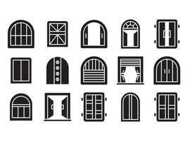 curtain and window icons set vector