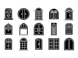 round window and arch window icons set vector