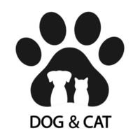 illustration of silhouettes of a cat and a dog on the background of a paw vector