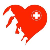 Logo of the veterinary clinic. Pets on the background of the heart. vector
