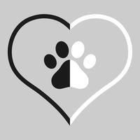 pata de perro en corazón blanco y negro vector