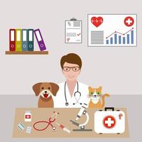 ilustración de médico veterinario y perro con un gato en la clínica veterinaria vector