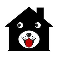 illustration of a cute dog face on a doghouse background vector