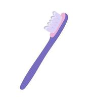 Cute cartoon hand drawn purple toothbrush.  Mouth cleaning tool isolated on white background. Flat vector illustration.