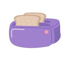 Cute cartoon hand drawn toaster with pieces of bread.  Electrical appliance isolated on white background. Flat vector illustration.