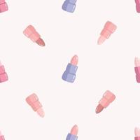 Lipsticks seamless pattern. Cute cartoon beauty products, cosmetic accessories. Flat vector illustration.