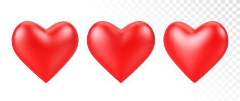 corazones rojos conjunto de corazón rojo realista 3d decorativo sobre fondo transparente. decoración del día de san valentín. como icono. conjunto de símbolo romántico de la ilustración de vector de corazón de amor.